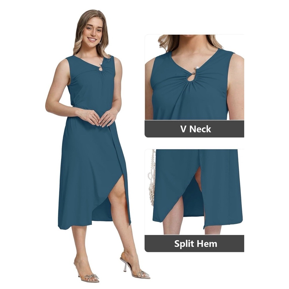 NIP K898 Women's Green Sleeveless  Midi Tank Cocktail Dress Sz Large‎ - Picture 2 of 15
